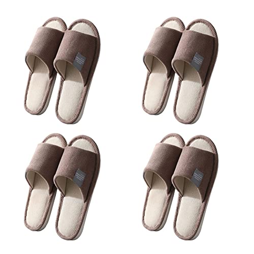 Teceyfeet 4 Paar Unisex Hotelslipper，Badepantoletten Gästehausschuhe Set, Hotelslipper Spa-Slipper Rutschfeste Waschbar Hausschuhe aus Baumwolle Leinenpantoffeln für Paare, Größe: 38/40 oder 40/45 von Teceyfeet