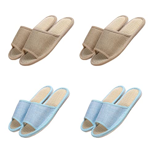 Teceyfeet 4 Paare Hotelslipper Set, Waschbar Badepantoletten Anti-Rutsch Gästehausschuhe Hausschuhe Baumwolle & Leinen Pantoffeln Bequeme Slip-on Slippers Pantoffeln für Frauen Männer von Teceyfeet