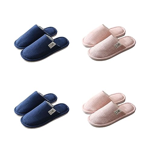 Teceyfeet 4 Paare Unisex Hausschuhe Sets,Badelatschen Gästehausschuhe Warm Pantoffeln waschbare Slippers Duschschlappen Rutschfeste Baumwollpantoffeln im Herbst und Winter von Teceyfeet