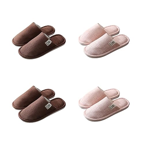 Teceyfeet 4 Paare Unisex Hausschuhe Sets,Badelatschen Gästehausschuhe Warm Pantoffeln waschbare Slippers Duschschlappen Rutschfeste Baumwollpantoffeln im Herbst und Winter von Teceyfeet