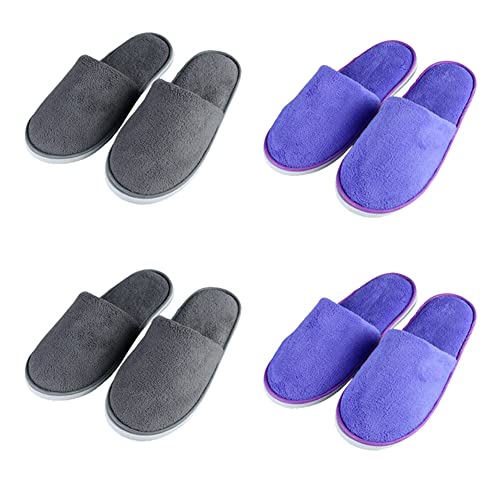 Teceyfeet 4 Paars Gästehausschuhe Set, Hotelslipper Hausschuhe Set Hochwertig Hotelslipper Badeslipper für Damen und Herren von Teceyfeet