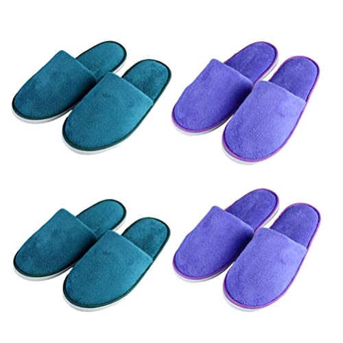 Teceyfeet 4 Paars Gästehausschuhe Set, Hotelslipper Hausschuhe Set Hochwertig Waschbar Hotelslipper Geschlossen Zehen Badeslipper für Damen 28 * 11cm,Herren 29.5 * 11.5cm von Teceyfeet