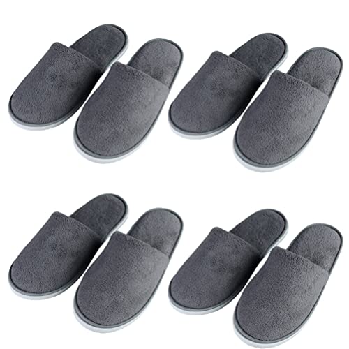 Teceyfeet 4 Paars Gästehausschuhe Set, Hotelslipper Hausschuhe Set Hochwertig Waschbar Hotelslipper Geschlossen Zehen Badeslipper für Damen 28 * 11cm,Herren 29.5 * 11.5cm von Teceyfeet