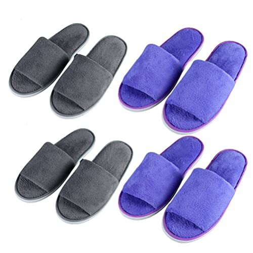 Teceyfeet 4 Paars Gästehausschuhe Set, Hotelslipper Hausschuhe Set Hochwertig Waschbar Hotelslipper Offene Zehe Badeslipper für Damen 28 * 11cm,Herren 29.5 * 11.5cm von Teceyfeet