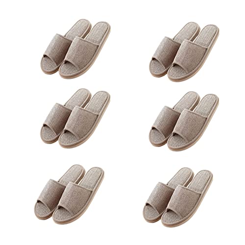 Teceyfeet 6 Paar Set Leinenpantoffeln Gästehausschuhe Set, offener Zeh Badepantoletten Hotelslipper Spa-Slipper Rutschfeste Waschbar Hausschuhe Universalgröße Leinenpantoffeln für Damen Herren von Teceyfeet