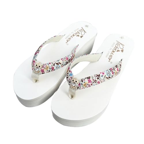 Teceyfeet Damen Sandalen Zehentrenner Sommer Flip Flops Frauen Sandalen, Badelatschen Strand Pantoletten Hausschuhe Rutschfeste Eule Blumen Keil-Sandalen von Teceyfeet