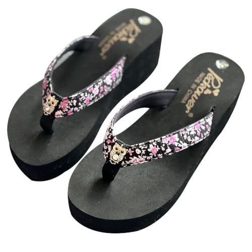 Teceyfeet Damen Sandalen Zehentrenner Sommer Flip Flops Frauen Sandalen, Badelatschen Strand Pantoletten Hausschuhe Rutschfeste Eule Blumen Keil-Sandalen von Teceyfeet