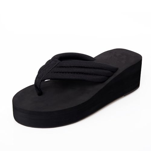 Teceyfeet Flip Flops Damen Zehentrenner Frauen Sandalen, Keilabsatz 6cm Badelatschen Sommer Strand Pantoletten Hausschuhe Rutschfeste Strandsandalen Hausschuhe von Teceyfeet