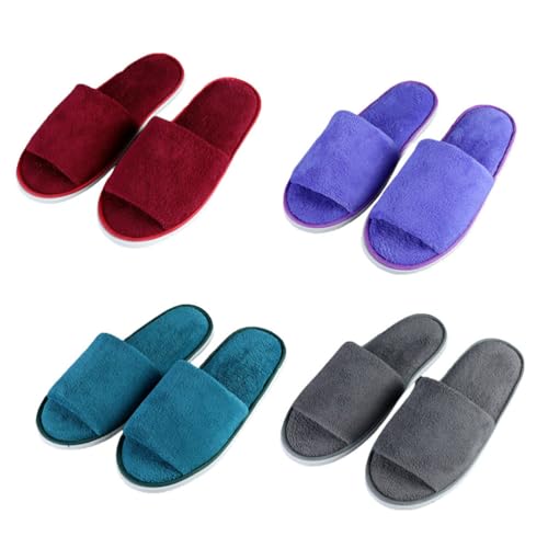 Teceyfeet Gästehausschuhe 4er Set, Mann und Frau Gästepantoffeln Hotelslipper Hausschuhe Antirutsch Slipper aus Samt hochwertig für Gäste von Teceyfeet