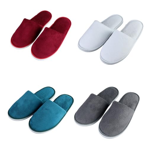 Teceyfeet Gästehausschuhe 4er Set, Mann und Frau Gästepantoffeln Hotelslipper Hausschuhe Antirutsch Slipper aus Samt hochwertig für Gäste von Teceyfeet