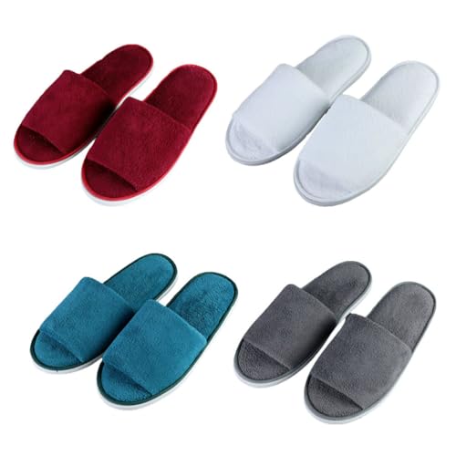 Teceyfeet Gästehausschuhe 4er Set, Mann und Frau Gästepantoffeln Hotelslipper Hausschuhe Antirutsch Slipper aus Samt hochwertig für Gäste von Teceyfeet
