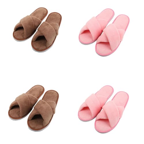 Teceyfeet Gästehausschuhe 4er Set, Unisex Gästepantoffeln Korallensamt Hochwertig Hotelslipper Winter Bequeme Kreuz Band Slides Slipper für Gäste von Teceyfeet