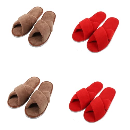 Teceyfeet Gästehausschuhe 4er Set, Unisex Gästepantoffeln Korallensamt Hochwertig Hotelslipper Winter Bequeme Kreuz Band Slides Slipper für Gäste von Teceyfeet
