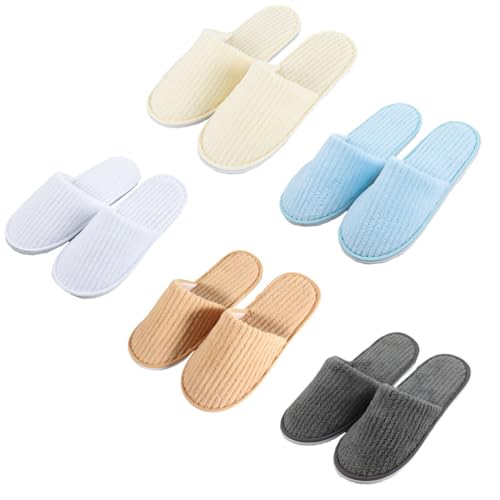 Teceyfeet Gästehausschuhe 5er Set, Unisex Gästepantoffeln Bunt Hochwertig Hotelslipper Winter Bequeme Samt Slipper für Gäste von Teceyfeet