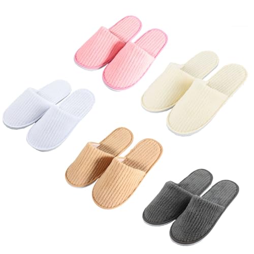 Teceyfeet Gästehausschuhe 5er Set, Unisex Gästepantoffeln Bunt Hochwertig Hotelslipper Winter Bequeme Samt Slipper für Gäste von Teceyfeet