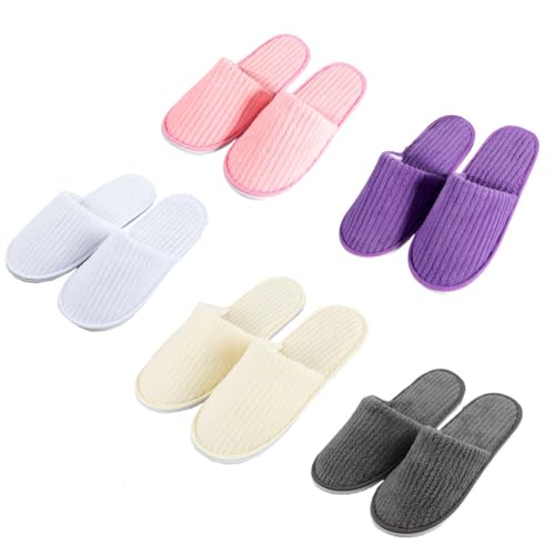 Teceyfeet Gästehausschuhe 5er Set, Unisex Gästepantoffeln Bunt Hochwertig Hotelslipper Winter Bequeme Samt Slipper für Gäste von Teceyfeet