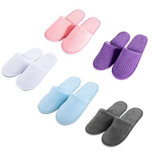 Teceyfeet Gästehausschuhe 5er Set, Unisex Gästepantoffeln Bunt Hochwertig Hotelslipper Winter Bequeme Samt Slipper für Gäste von Teceyfeet