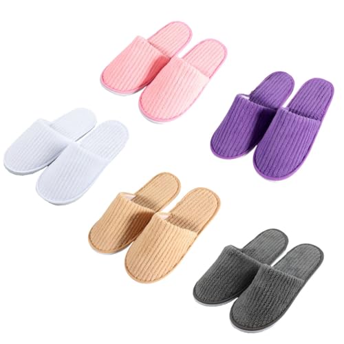 Teceyfeet Gästehausschuhe 5er Set, Unisex Gästepantoffeln Bunt Hochwertig Hotelslipper Winter Bequeme Samt Slipper für Gäste von Teceyfeet