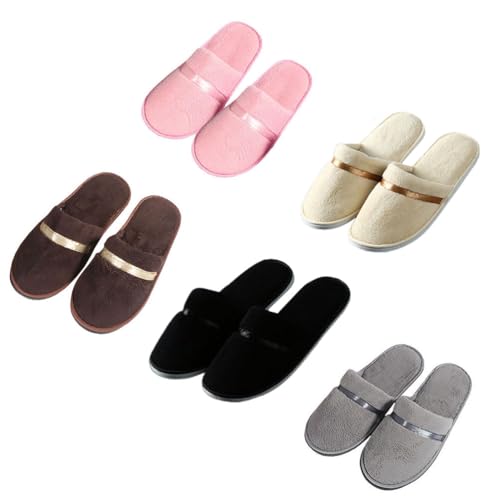 Teceyfeet Gästehausschuhe 5er Set Hochwertig, Unisex Gästepantoffeln Hochwertig Winter Warm Bequeme Korallensamt Slipper für Gäste von Teceyfeet