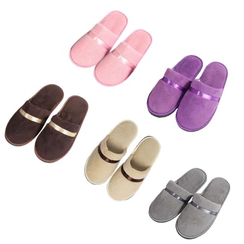 Teceyfeet Gästehausschuhe 5er Set Hochwertig, Unisex Gästepantoffeln Hochwertig Winter Warm Bequeme Korallensamt Slipper für Gäste von Teceyfeet
