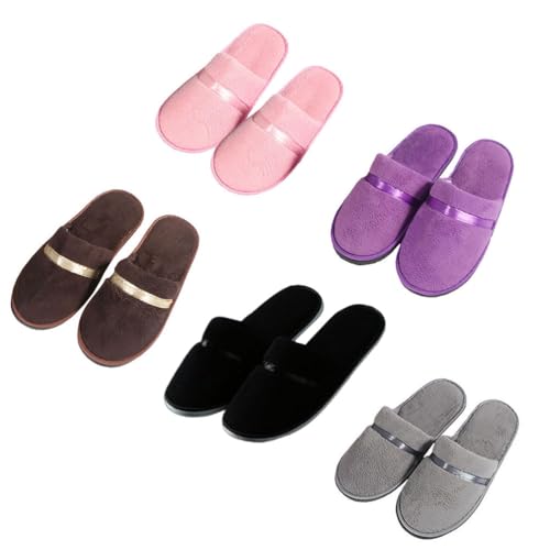 Teceyfeet Gästehausschuhe 5er Set Hochwertig, Unisex Gästepantoffeln Hochwertig Winter Warm Bequeme Korallensamt Slipper für Gäste von Teceyfeet