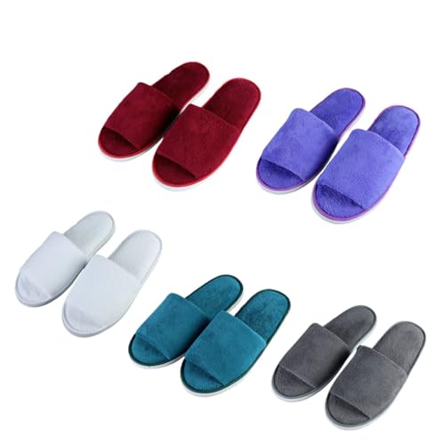Teceyfeet Gästehausschuhe 5er Set Waschbar, Mann und Frau Gästepantoffeln Bequeme Flauschige Hausschuhe rutschfeste Slipper aus Samt für Gäste von Teceyfeet