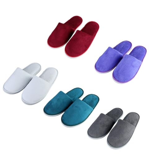 Teceyfeet Gästehausschuhe 5er Set Waschbar, Unisex Winter Warme Gästepantoffeln Bequeme Flauschige Hausschuhe rutschfeste Slipper Samt für Gäste von Teceyfeet