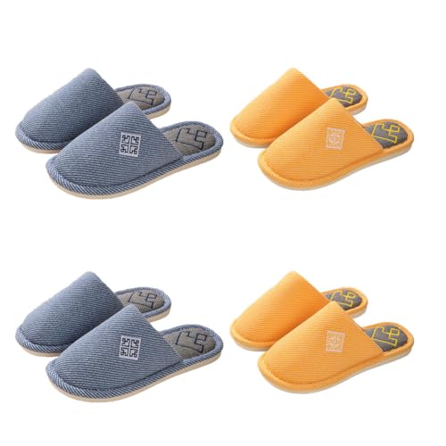 Teceyfeet Gästehausschuhe Set 4 Paar, 4 Größe 38/39 bis 44/45 Hausschuhe Set Gästepantoffel Badelatschen Frottee-Slipper Duschschlappen Filzpantoffeln Hausschuhe Slippers für Damen Herren Kinder von Teceyfeet