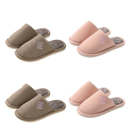 Teceyfeet Gästehausschuhe Set Waschbar,4 Paar Unisex Hausschuhe Set Winter Warm Gästepantoffel Filzpantoffeln Rutschfest Pantoffeln Slippers Ideal für Gäste, Familie, Hotel, Reisen von Teceyfeet