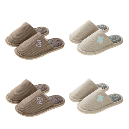 Teceyfeet Gästehausschuhe Set 4 Paar, Größe 40/41 bis 44/45 Hausschuhe Set Antirutsch Gästepantoffel, Filzpantoffeln Hausschuhe Pantoffeln Slippers für Damen Herren, Ideal für Familie, Hotel, Reisen von Teceyfeet