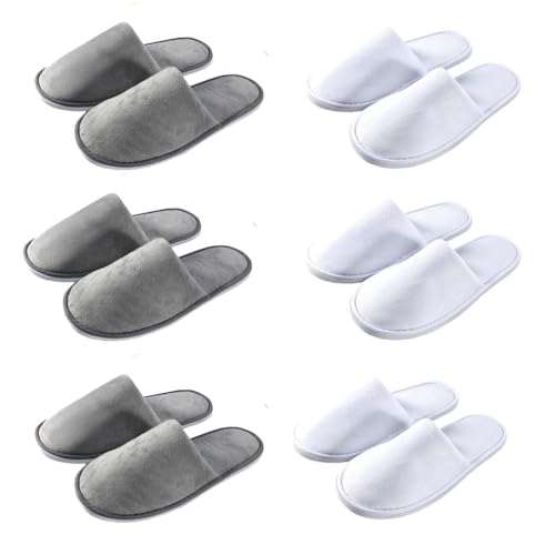 Teceyfeet Gästehausschuhe Set Waschbar,4-6 Paar Hausschuhe Unisex Set Winter Warm Gästepantoffel Damen Filzpantoffeln Rutschfest Samt Hausschuhe Hochwertig Ideal für Gäste, Familie, Hotel, Reisen von Teceyfeet
