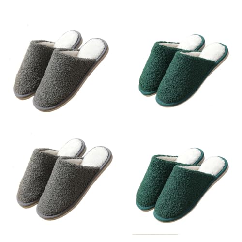 Teceyfeet Gästehausschuhe Set Waschbar,4 Paar Unisex Hausschuhe Set Winter Warm Gästepantoffel Filzpantoffeln Rutschfest Pantoffeln Slippers Ideal für Gäste, Familie, Hotel, Reisen von Teceyfeet