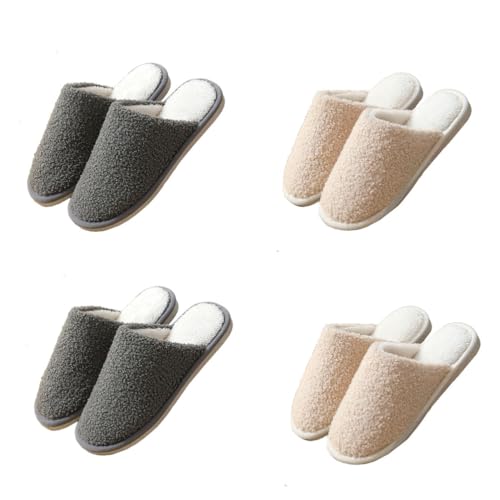 Teceyfeet Gästehausschuhe Set Waschbar,4 Paar Unisex Hausschuhe Set Winter Warm Gästepantoffel Filzpantoffeln Rutschfest Pantoffeln Slippers Ideal für Gäste, Familie, Hotel, Reisen von Teceyfeet