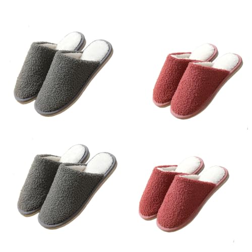 Teceyfeet Gästehausschuhe Set Waschbar,4 Paar Unisex Hausschuhe Set Winter Warm Gästepantoffel Filzpantoffeln Rutschfest Pantoffeln Slippers Ideal für Gäste, Familie, Hotel, Reisen von Teceyfeet