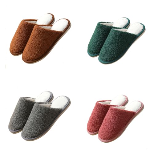 Teceyfeet Gästehausschuhe Set Waschbar,4 Paar Unisex Hausschuhe Set Winter Warm Gästepantoffel Filzpantoffeln Rutschfest Pantoffeln Slippers Ideal für Gäste, Familie, Hotel, Reisen von Teceyfeet