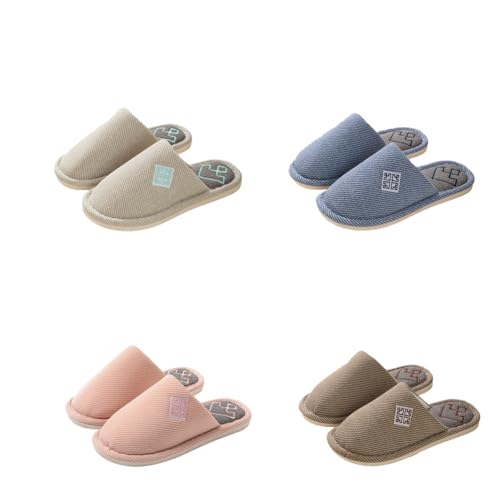 Teceyfeet Gästehausschuhe Set Waschbar,4 Paar Unisex Hausschuhe Set Winter Warm Gästepantoffel Filzpantoffeln Rutschfest Pantoffeln Slippers Ideal für Gäste, Familie, Hotel, Reisen von Teceyfeet