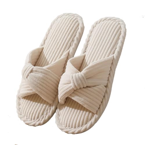 Teceyfeet Hausschuhe Damen Hausschuhe Memory Foam Atmungsaktiv Sommer Pantoletten Cord Cross Band Slippers Herren Gästehausschuhe Rutschfeste Slide Slippers von Teceyfeet
