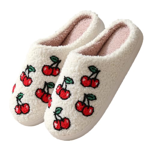 Teceyfeet Hausschuhe Damen Pantoffeln Herren Winter Warm Erdbeere Obst Filzpantoffeln Unisex Warme Flauschig Plüsch Pantoffeln Bequeme Slippers Memory Foam Hausschuhe für Paare von Teceyfeet