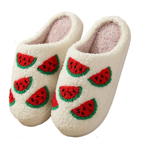 Teceyfeet Hausschuhe Damen Pantoffeln Herren Winter Warm Erdbeere Obst Filzpantoffeln Unisex Warme Flauschig Plüsch Pantoffeln Bequeme Slippers Memory Foam Hausschuhe für Paare von Teceyfeet