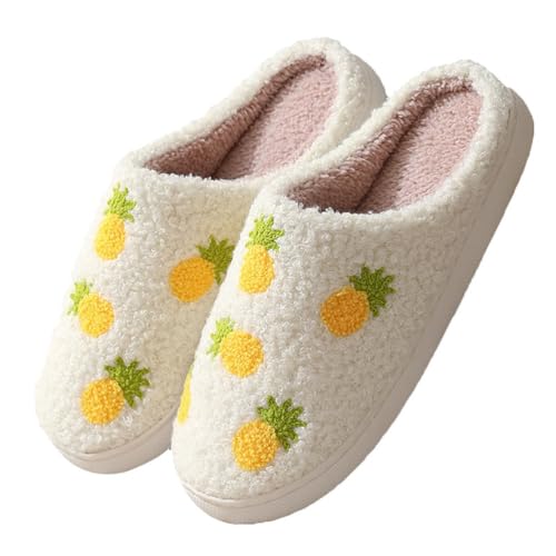 Teceyfeet Hausschuhe Damen Pantoffeln Herren Winter Warm Erdbeere Obst Filzpantoffeln Unisex Warme Flauschig Plüsch Pantoffeln Bequeme Slippers Memory Foam Hausschuhe für Paare von Teceyfeet