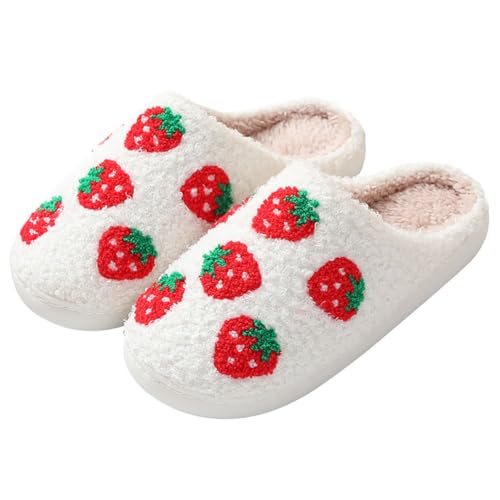 Teceyfeet Hausschuhe Damen Pantoffeln Herren Winter Warm Erdbeere Obst Filzpantoffeln Unisex Warme Flauschig Plüsch Pantoffeln Bequeme Slippers Memory Foam Hausschuhe für Paare von Teceyfeet
