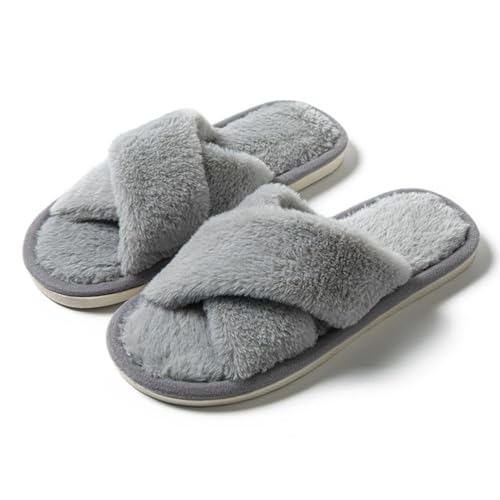 Teceyfeet Hausschuhe Damen Winter Plüsch Pantoffeln Warm Filzpantoffeln Herren Bequeme Slippers Flauschig Hausschuhe BequemPantoffeln Rutschfeste offener Zeh Pantoffeln von Teceyfeet