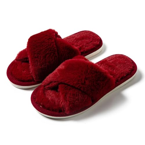 Teceyfeet Hausschuhe Damen Winter Plüsch Pantoffeln Warm Filzpantoffeln Herren Bequeme Slippers Flauschig Hausschuhe BequemPantoffeln Rutschfeste offener Zeh Pantoffeln von Teceyfeet