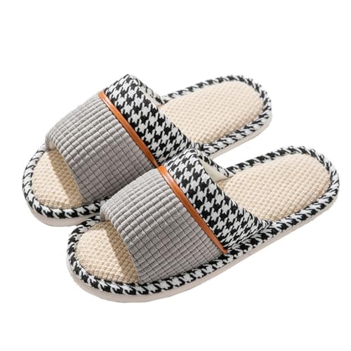 Teceyfeet Leinen Hausschuhe Gästeschlappen Damen Unisex Grau 44/45 EU Rutschfest Zehenfrei von Teceyfeet