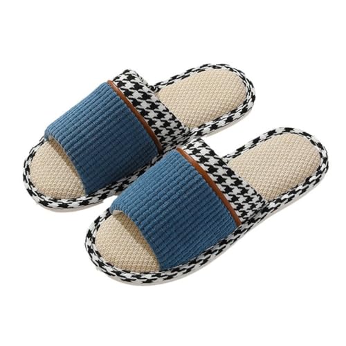Teceyfeet Leinen Hausschuhe Gästeschlappen Damen Unisex Filzpantoffeln Rutschfest Hochwertig Offener Zeh Pantoffeln für Gäste von Teceyfeet