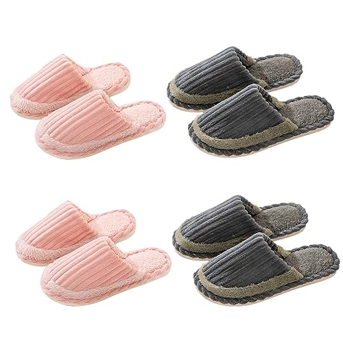 Teceyfeet Hausschuhe Slippers,4 Paare Flauschige Hausschuhe Plüsch Gästehausschuhe Pantoffeln waschbare Warm Slippers Bequeme pantoffeln Rutschfeste Unisex Hausschuhe im Winter von Teceyfeet