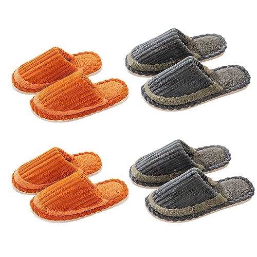 Teceyfeet Hausschuhe Damen,4 Paare Winter Wärme Bequem Hausschuhe Unisex Flauschige Plüsch Hausschuhe Herren Geschlossen Pantoffeln Rutschfeste Hause Slippers Waschbare Gästehausschuhe Indoor Outdoor von Teceyfeet