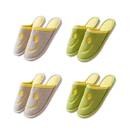 Teceyfeet Hausschuhe Slippers,4 Paare Hausschuhe Badelatschen Gästehausschuhe Pantoffeln waschbare Warm Slippers Duschschlappen Rutschfeste Unisex Baumwollpantoffeln im Winter von Teceyfeet