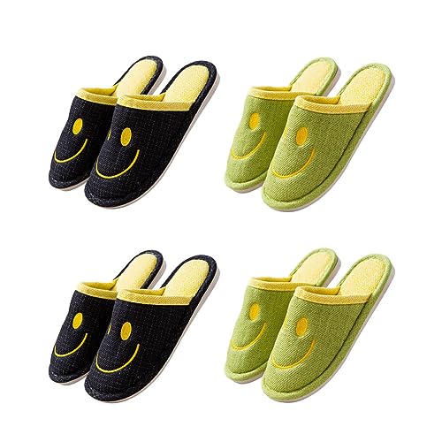 Teceyfeet Hausschuhe Slippers,4 Paare Hausschuhe Badelatschen Gästehausschuhe Pantoffeln waschbare Warm Slippers Duschschlappen Rutschfeste Unisex Baumwollpantoffeln im Winter von Teceyfeet