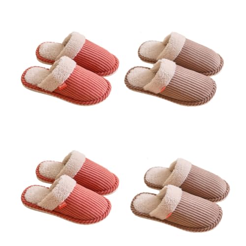 Teceyfeet Hausschuhe Slippers für Damen Herren, 4 Paare Winter Warme Flauschige Plüsch Hausschuhe Waschbare Bequeme Gästehausschuhe Pantoffeln Slippers Frottee-Slipper Indoor Outdoor von Teceyfeet